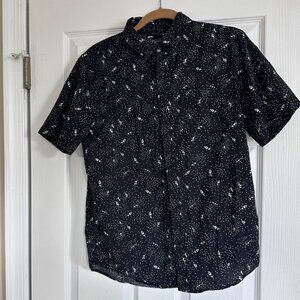 Men's Slim Fit Black/Ivory Pattern Short Sleeve Button Down Shirt
